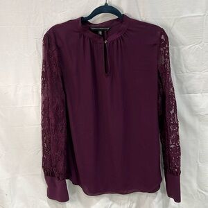 Burgundy lace sleeve blouse White House Black Market